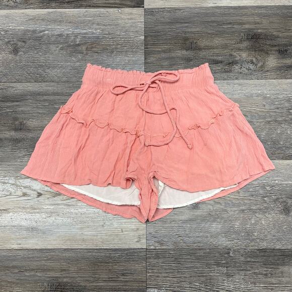 Altard State Coral Pink Womens XS Ruffle Seersucker Flowy Coquette Summer Shorts - Picture 1 of 10